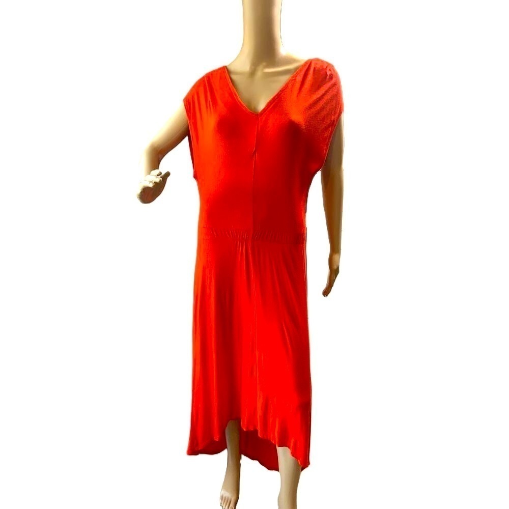 Massimo Orange V-Neck Short Sleeve Elastic Waist High Low Midi Dress Size XL